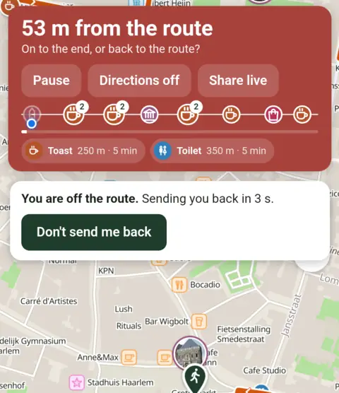You are off the route. Sending you back in 3 s, with the button Don't send me back