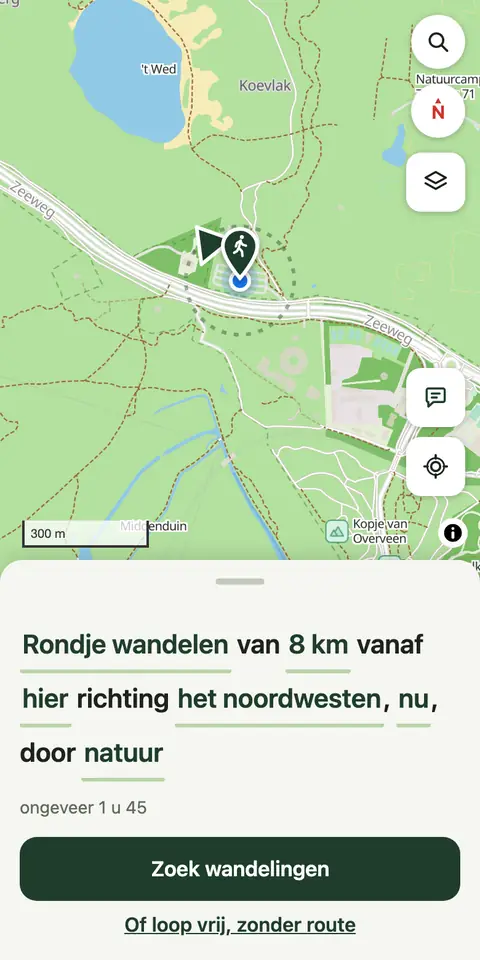 De zin met richting het noordwesten, een pijl om de start