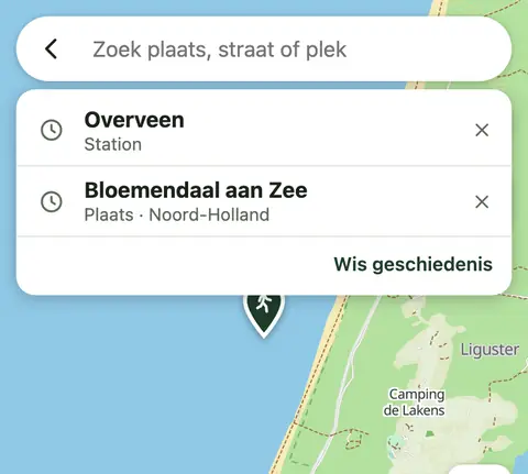 Zoeken, met eerder gezochte plekken