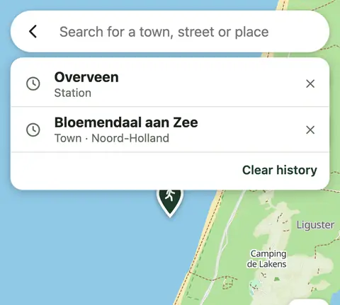 Search, with places searched for before
