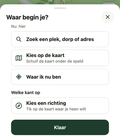 Het blad Waar begin je?, met onderaan Welke kant op