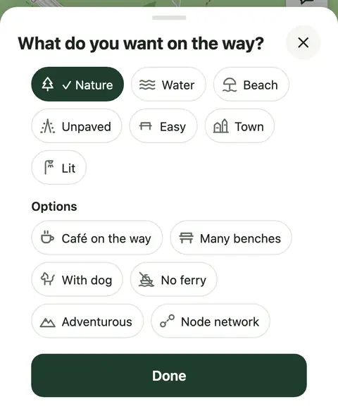The sheet What do you want on the way?, with the wishes and options